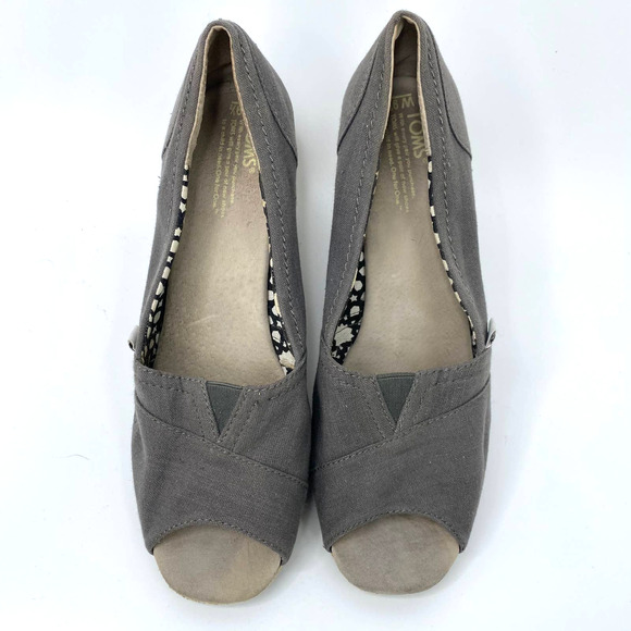 Toms Wedge Sandals Womens 9.5 Gray Classic Espadrille Cork Peep Toe Heels Shoes - Picture 5 of 9